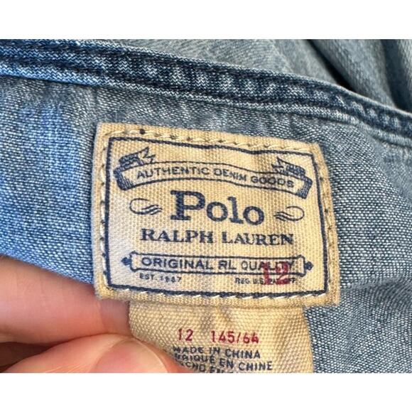POLO RALPH LAUREN Girls Dress Size 12 Denim Tank Pockets Button Front Classic - Picture 7 of 8